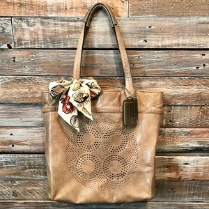 COACH Audrey Metallic Silver Patent Leather Tote